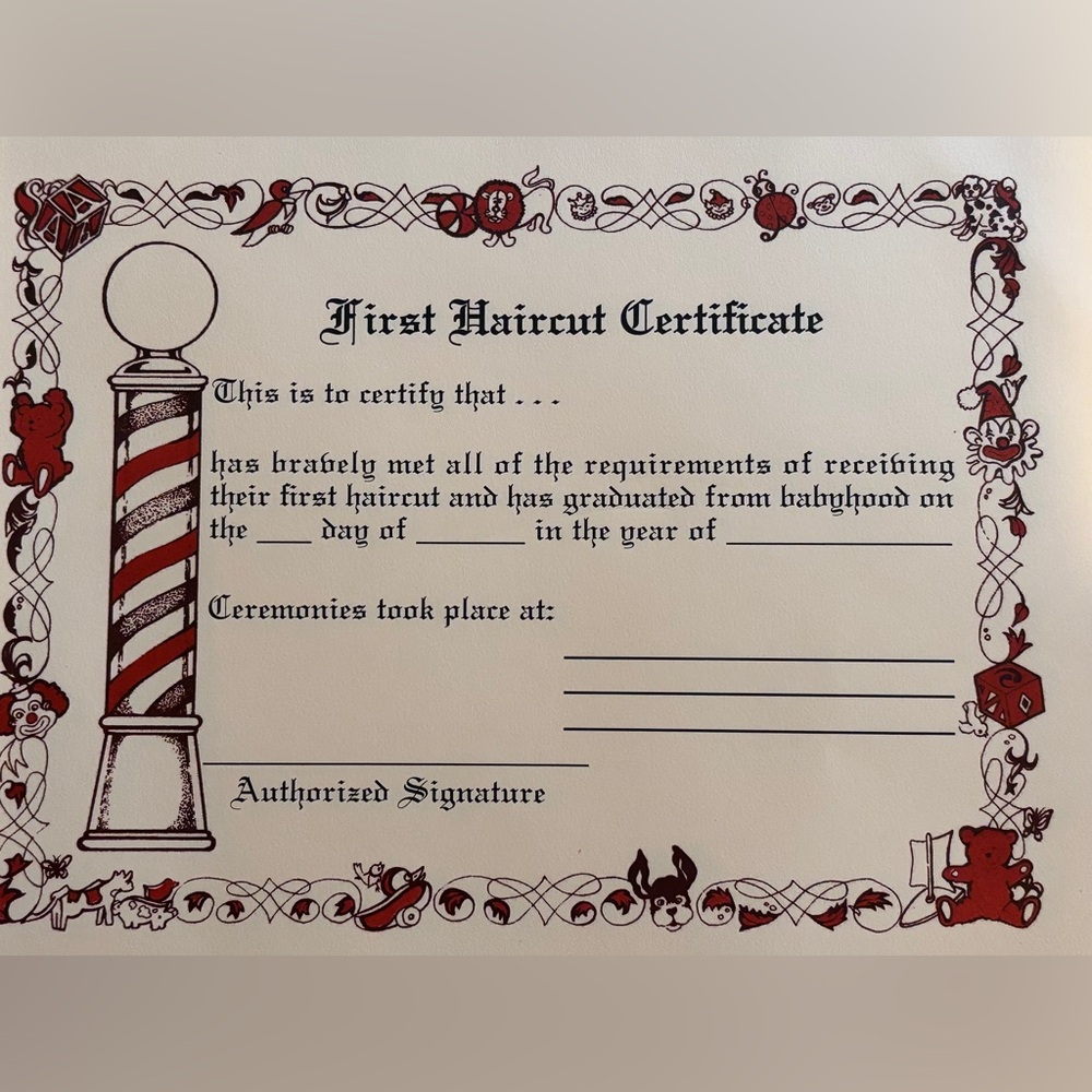 Baby First Haircut Certificate with Classic Barber Pole Design